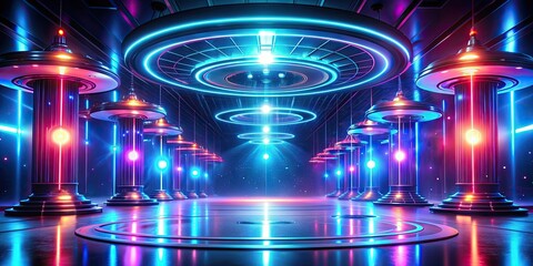 Futuristic rendering of sci-fi techno lights against a cool background, sci-fi, futuristic, technology, lights, rendering