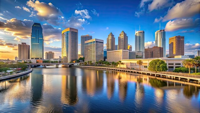 A panoramic view of downtown Tampa with the skyline and waterfront in view, Tampa, Florida, cityscape, skyline