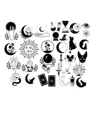 Mystical Celestial | Crescent Moon | Celestial Bodies | Celestial Cat | Tarot Card | Crystal Moon | Cat in the Moon | Celestial Icon | Original Illustration | Vector and Clipart | Cutfile and Stencil