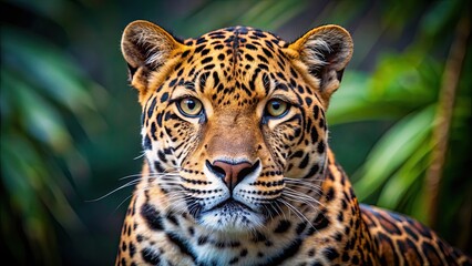 Fototapeta premium Close-up portrait of a majestic leopard, wildlife, feline, predator, spotted, beautiful, animals, nature, endangered