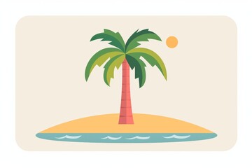 Tropical island illustration palm tree sunny beach modern vector art vibrant colors peaceful vacation detailed island design relaxing beach scene