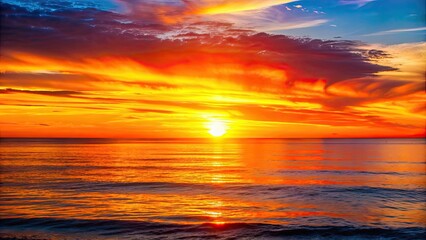 Fototapeta premium Vibrant sunset over calm ocean waters, sunset, sea, water, reflection, horizon, sky, colors, beautiful, nature, peaceful, tranquil