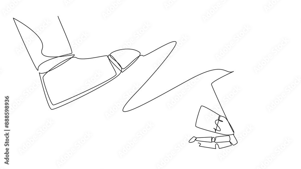 Poster self drawing animation of single one line drawing robot flying using banknote wing. promising robot 