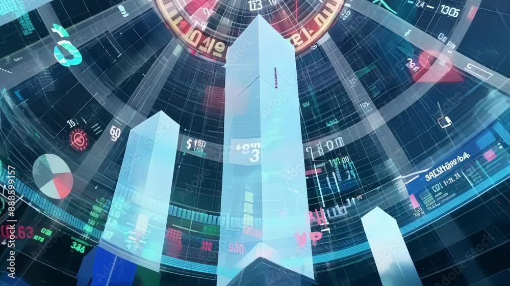 Wall mural experience the thrill of live digital trading with this footage showcasing a holographic stock excha
