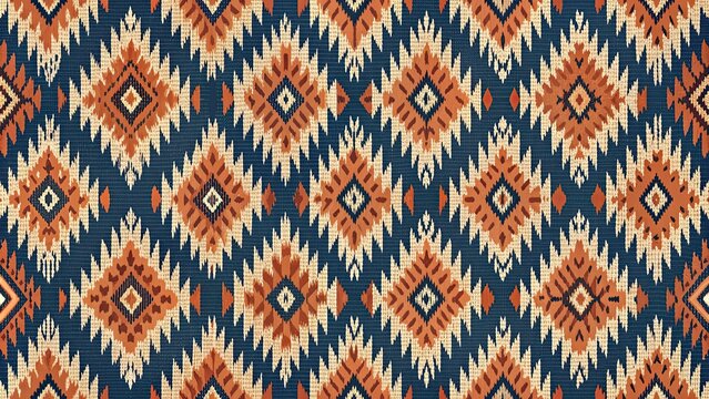 Earthy Aztec ikat pattern in terracotta and navy blue for a warm interior , Aztec, ikat, pattern, terracotta, navy blue