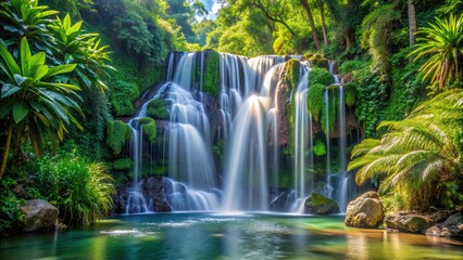 Beautiful cascading Brazillian waterfall in lush tropical setting, Brazillian, waterfall, cascading, lush, tropical