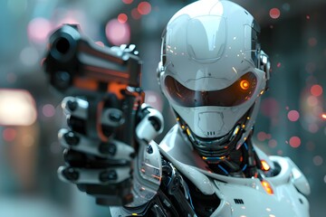 White android pointing a pistol