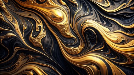 Abstract fluid art with elegant black and gold swirls , fluid, art, abstract, black, gold, swirls, elegant, trendy