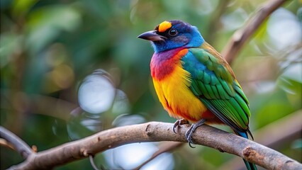 Obraz premium Close-up of a colorful bird perched on a tree branch , Avian, feathers, wildlife, nature, vibrant, plumage, beak, wings
