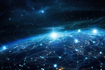 Obraz premium Map of modern technology connection on Earth, panorama banner