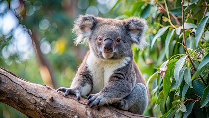 A serene koala sitting peacefully in a eucalyptus tree, peaceful, tranquil, calm, relaxation, nature, wildlife, cute, furry