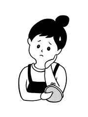 財布を持って悩んでいる女性のイラスト