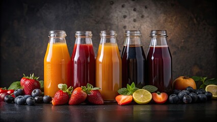 Fresh and colorful assortment of fruit juices in glass bottles, juice, fresh, colorful, assortment, fruit, bottles, healthy