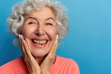 senior woman mouth or teeth smiling, hygiene or dental cleaning cosmetic service