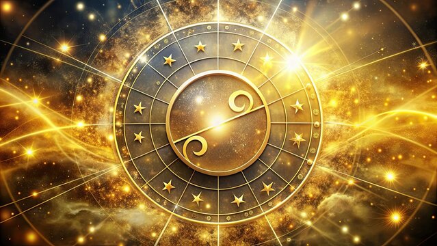 Astrology themed stock photo featuring a gold universe background with the starsign Cancer symbol for a birthday present
