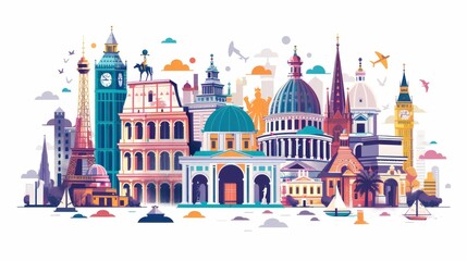 Obraz premium City of london skyline with flat style buildings in travel and business concept illustration