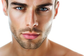 Obraz premium Spa beauty and skin care concept. Beautiful man face with clean fresh skin. Beauty portrait isolated on white