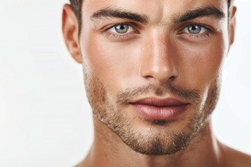 Obraz premium Spa beauty and skin care concept. Beautiful man face with clean fresh skin. Beauty portrait isolated on white