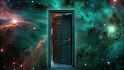 A dimensional door leading through a universe , Universe, dimension, door, travel, space, teleportation, fantasy
