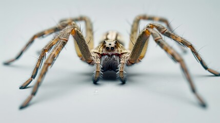 A closeup of a nursery web spider on a white backg 26 1 spider, insect, arachnid, macro, animal, isolated, nature, white, bug, brown, closeup, wildlife, hairy, arachnophobia, white background, wild, s