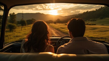 Couple taking a scenic drive through the countryside