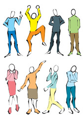 色付きで表情なしの全身ポーズ8点セット