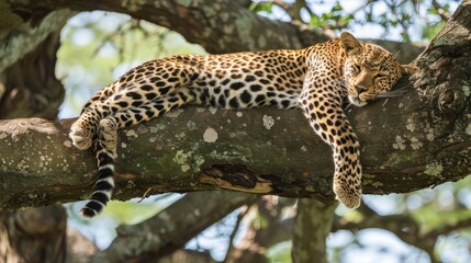 Document the majesty of a leopard resting in a tree