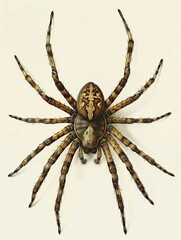 Obraz premium A detailed shot of a fishing spider on a white bac 69 1 spider, animal, arachnid, isolated, insect, macro, white, nature, brown, arachnophobia, bug, tarantula, hairy, phobia, wild, closeup, close-up, 