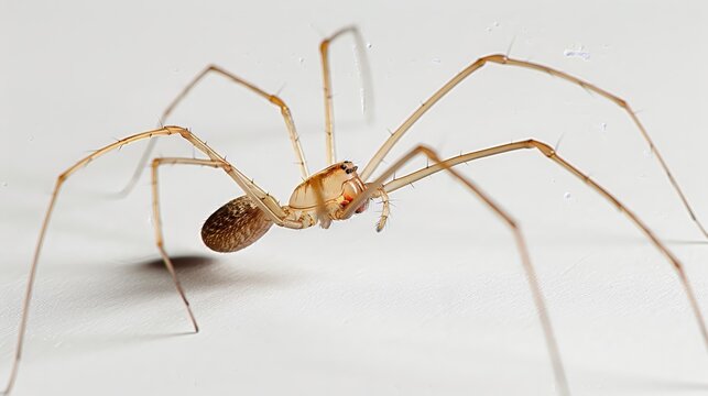 A detailed shot of a cellar spider on a white back 65 2 spider, insect, animal, arachnid, isolated, nature, macro, white, brown, bug, web, black, legs, wildlife, creepy, arachnophobia, closeup, danger