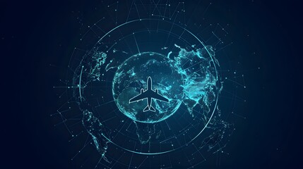 Airplane icon flying in circles around the earth. modern design World travel