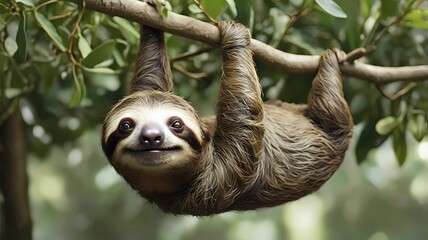 Fototapeta premium offspring, tropics, endangered, jungle, moving, slow, wilderness, fauna, rain, zoo, fur, south, mammal, eyes, animals, rainforest, wildlife, america, toe, amazon, costa rica, hairy, lazy, hanging, loo