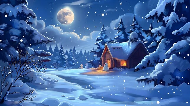Magical winter wonderland with snow-covered trees