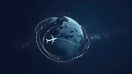Airplane icon flying in circles around the earth. modern design World travel