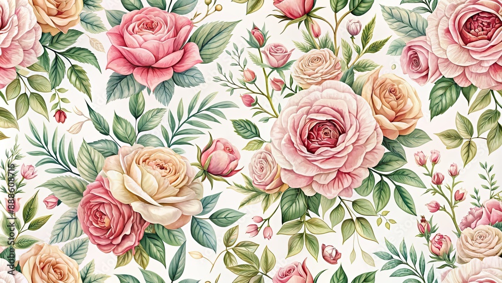 Canvas Prints Elegant seamless floral pattern featuring roses and botanical elements, florals, botanials, roses, seamless, elegant