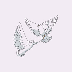 Hand Drawn Pigeon Couple Line Art
