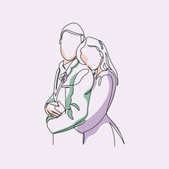 Hand Drawn Two Brides Line Art