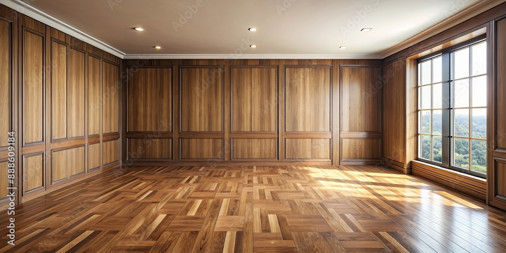 Wall mural Empty room with wooden floors and walls , minimalistic, interior design, empty space, simplicity, natural light