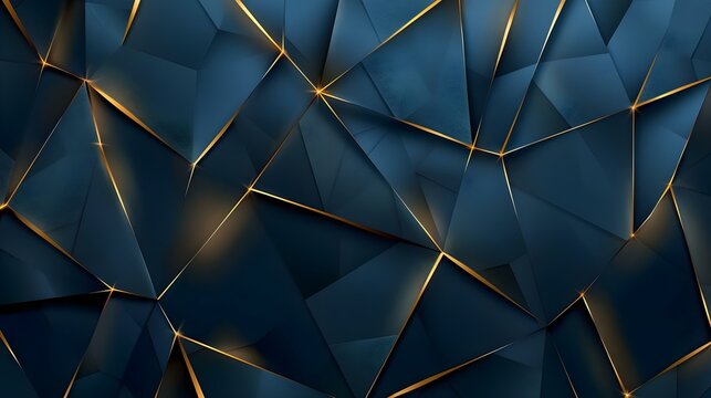 Luxurious dark blue polygonal pattern with gold accents