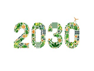 Green illustration symbols concept, Net Zero year
