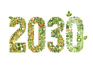 Green illustration symbols concept, Net Zero year