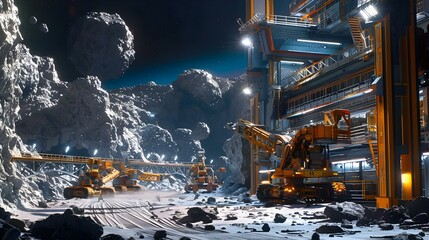 Futuristic asteroid mining facility