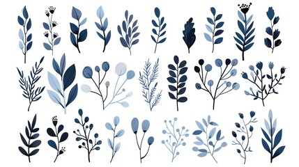 Hand-drawn vector winter floral elements