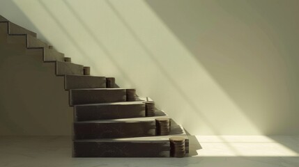 A staircase with a sun shining on it