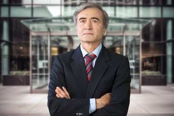 Proud portrait of businessman near office.