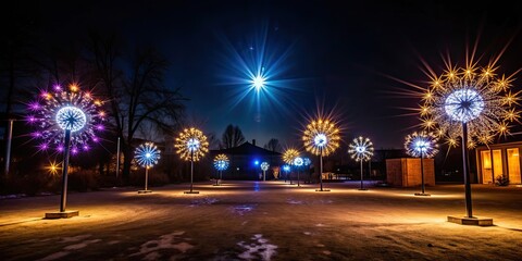 Naklejka premium Celestial Illumination Light Art installations in a dark environment , Light, Art, Installation, Glow, Ambient, Celestial