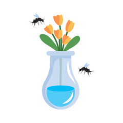 dengue mosquito in the water accumulated in flowers vase