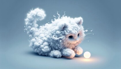 Fototapeta premium Cloudy Companion: Cat Cloud and Play Ball