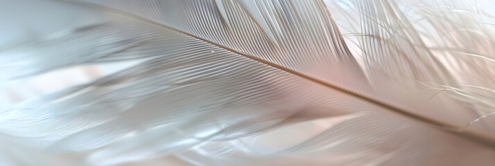 Macro image of one large white feather. Depth of field of lines, abstract summer nature background