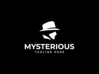 mysterious logo vector illustration. man in hat logo template