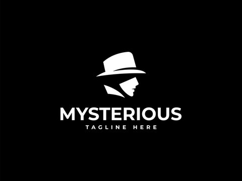 mysterious logo vector illustration. man in hat logo template